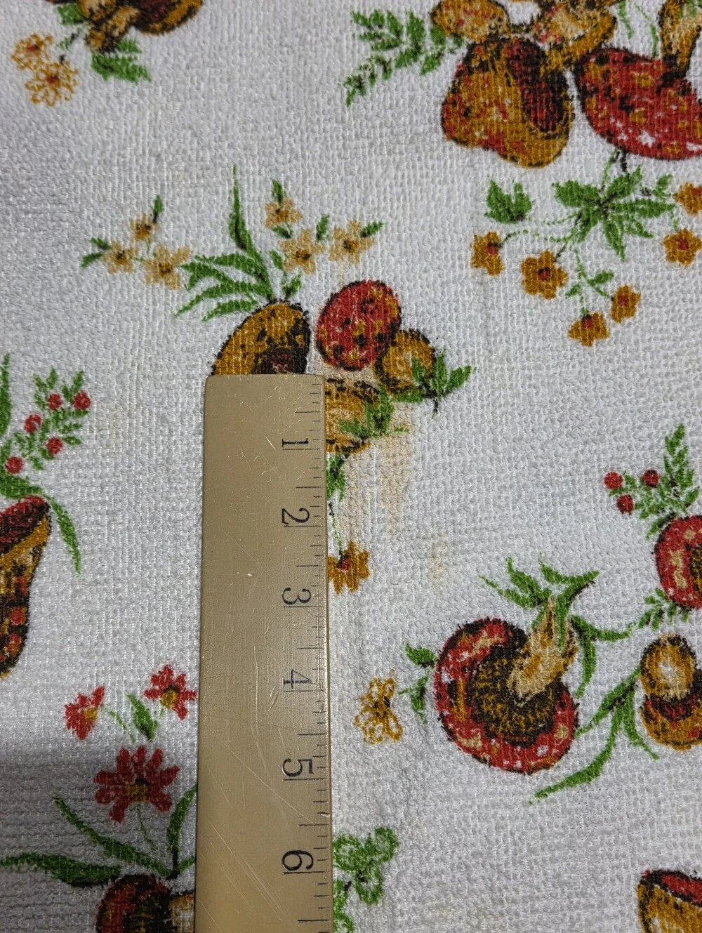 Vintage 70s Mushroom Print Terrycloth Tablecloth 50